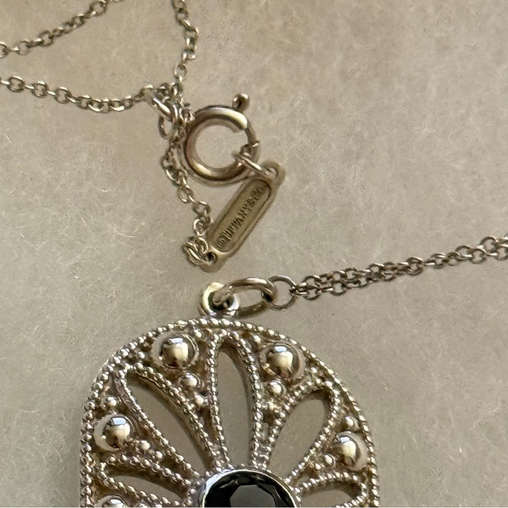 Tiffany & Co. Ziegfeld Daisy Collection Silver Pearls & Onyx Necklace View 3